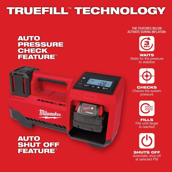 M18 Cordless Inflator, 150 psi Max., 36 in Hose Length, Bare Tool