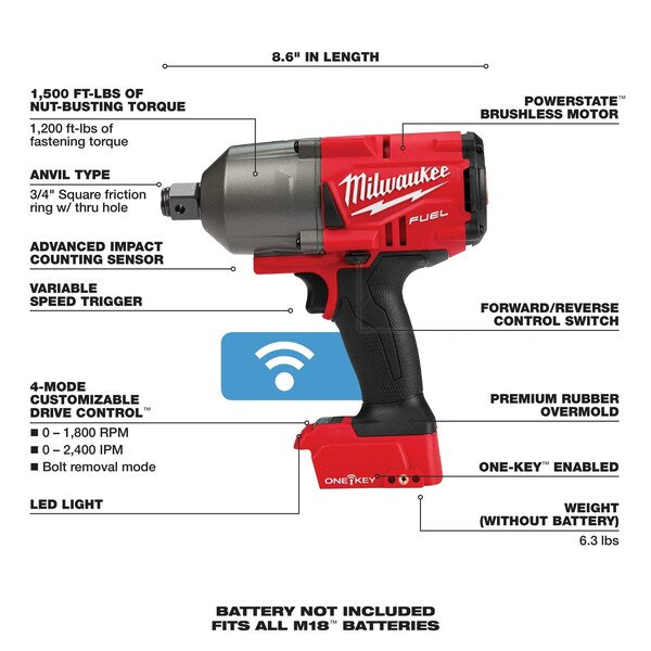 Impact Wrench, Compact, Cordless, 18VDC