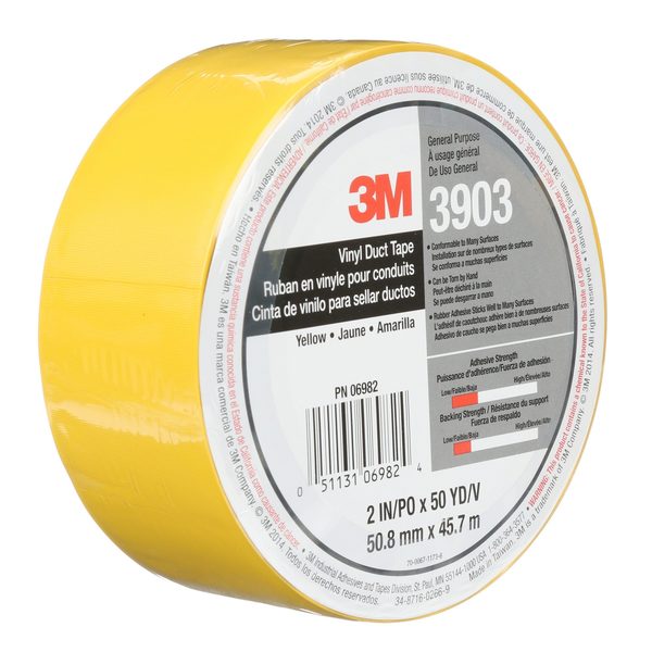 Duct Tape, 2 x 50 yd, 6.5 mil, Yellow, Vinyl