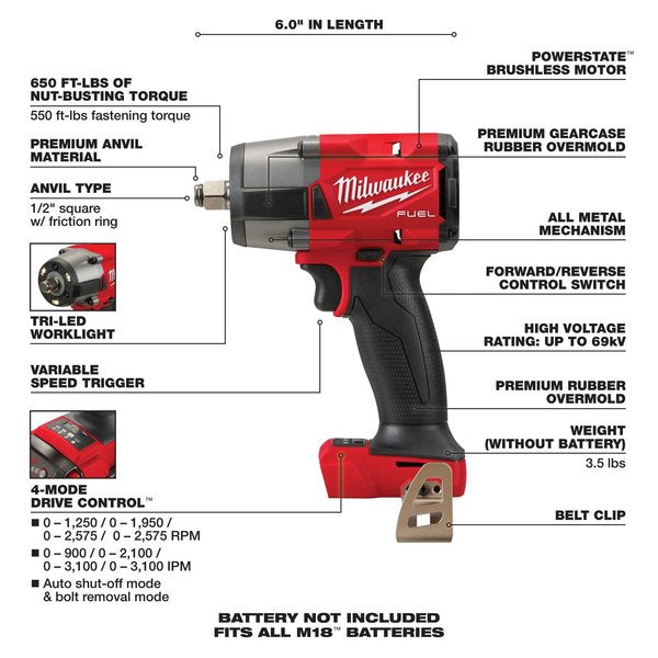 Mid-Torque Impact Wrench, 1/2