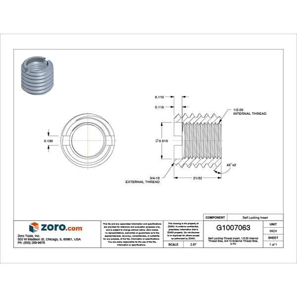 Heavy Wall Self Locking Thread Insert, 1/2
