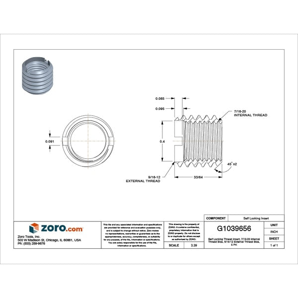 Thin Wall Self Locking Thread Insert, 7/16