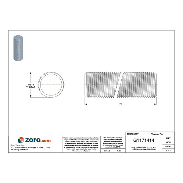 Fully Threaded Rod, 1/2