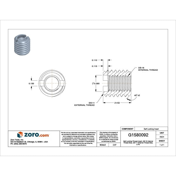 Extra Heavy Wall Self Locking Thread Insert, 3/8