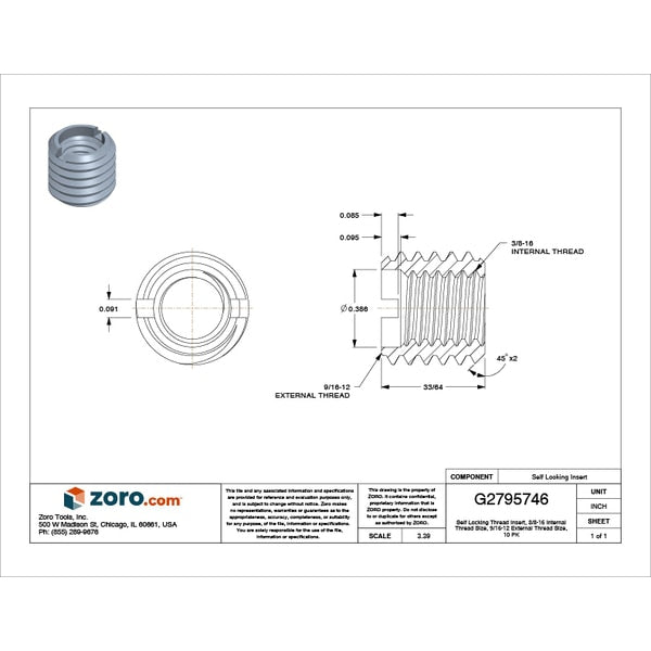 Heavy Wall Self Locking Thread Insert, 3/8