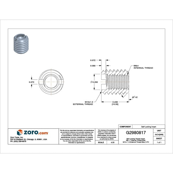 Heavy Wall Self Locking Thread Insert, M6-1.00 Int Thrd Sz, Carbon Steel, 5 PK