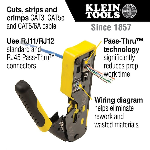 Ratcheting Cable Crimper / Stripper / Cutter, for Pass-Thruâ¢