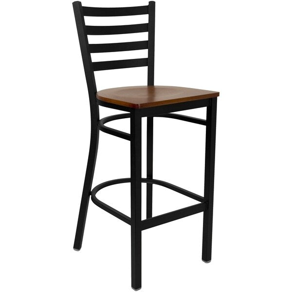 Black Ladder Stool-Cherry Seat