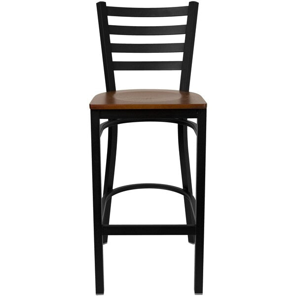 Black Ladder Stool-Cherry Seat