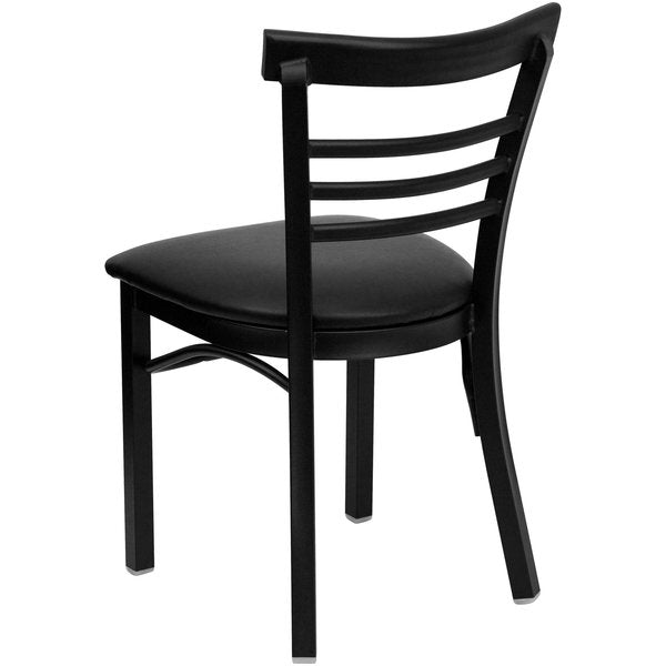 Black Three-Slat Ladder Back Metal Chair, Black Vinyl Seat, PK2