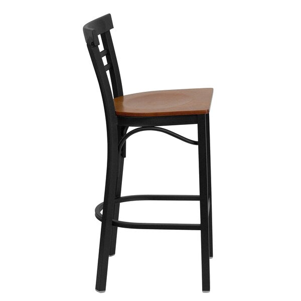 Black Ladder Stool-Cherry Seat