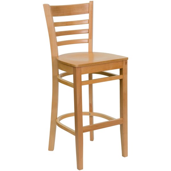 HERCULES Series Ladder Back Natural Wood Restaurant Barstool, PK2