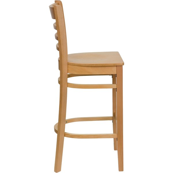 HERCULES Series Ladder Back Natural Wood Restaurant Barstool, PK2