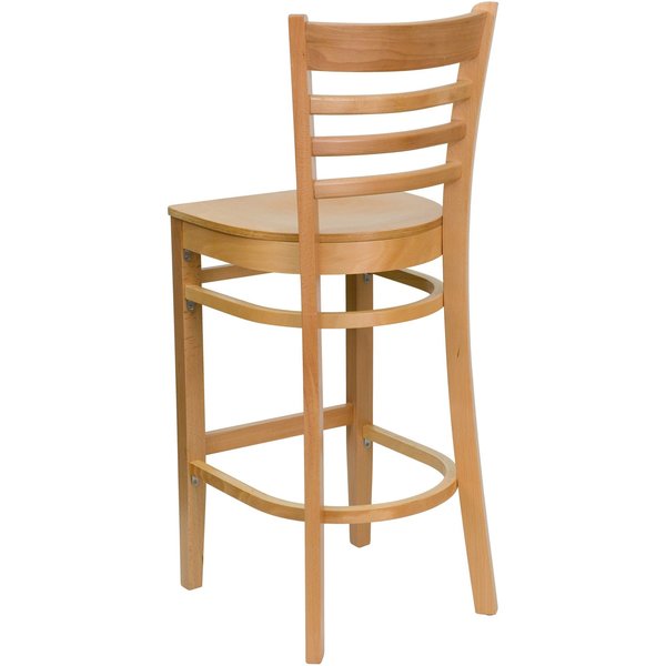 HERCULES Series Ladder Back Natural Wood Restaurant Barstool, PK2