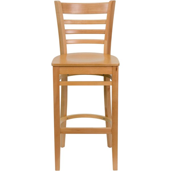 HERCULES Series Ladder Back Natural Wood Restaurant Barstool, PK2