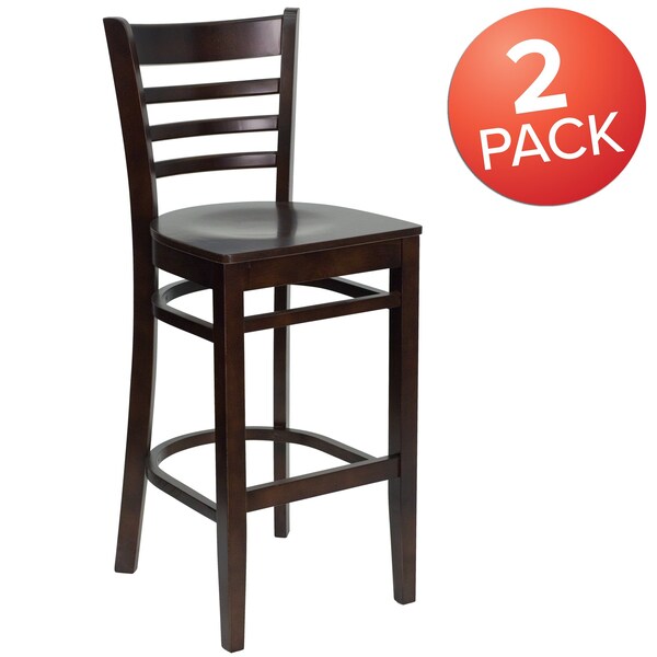 HERCULES Series Ladder Back Walnut Wood Restaurant Barstool, PK2