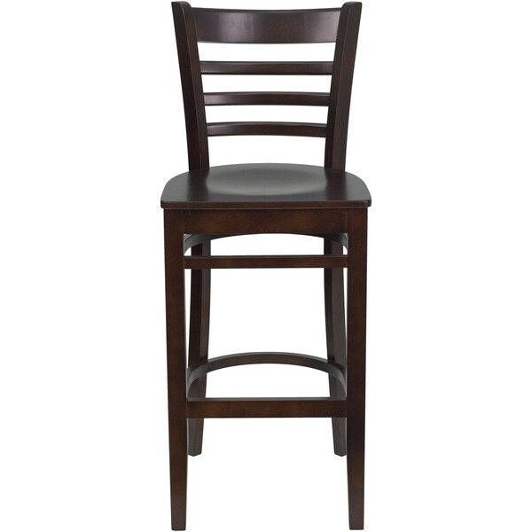 HERCULES Series Ladder Back Walnut Wood Restaurant Barstool, PK2