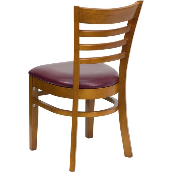 Ladder Back Cherry Wood Restaurant Chair, Burgundy Vinyl Seat, PK2