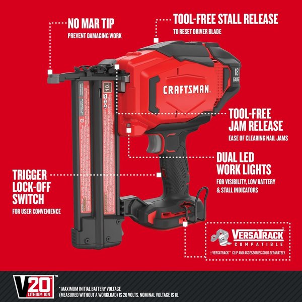 Cordless Brad Nailer 20V, 18ga (Tool Only