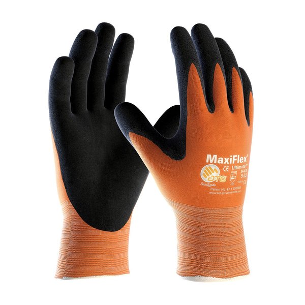 Foam Nitrile Hi-Vis Coated Gloves, Palm Coverage, Black/Orange, XL, 12PK