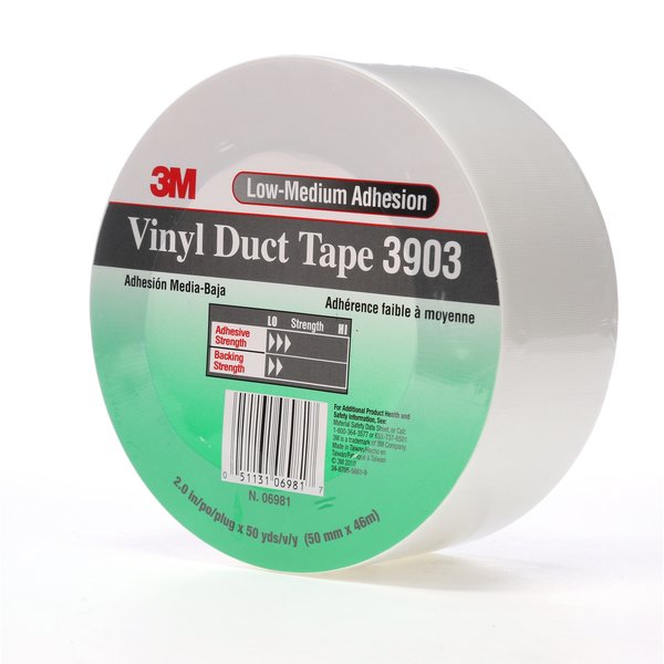 Duct Tape, 2 x 50 yd, 6.5 mil, White, Vinyl