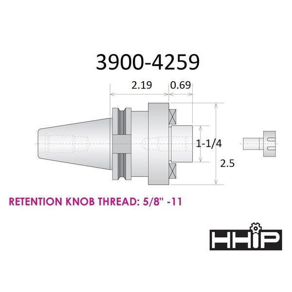 1-1/4 X CAT40 V-Flange Shell End Mill Arbor