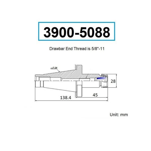 #40 NMTB ER-16 Collet Chuck-Drawbar End