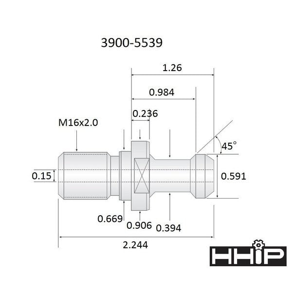 .59 X 1.25 45 Degree CAT40 M16 X 2.0 Coolant Thru Retention Knob