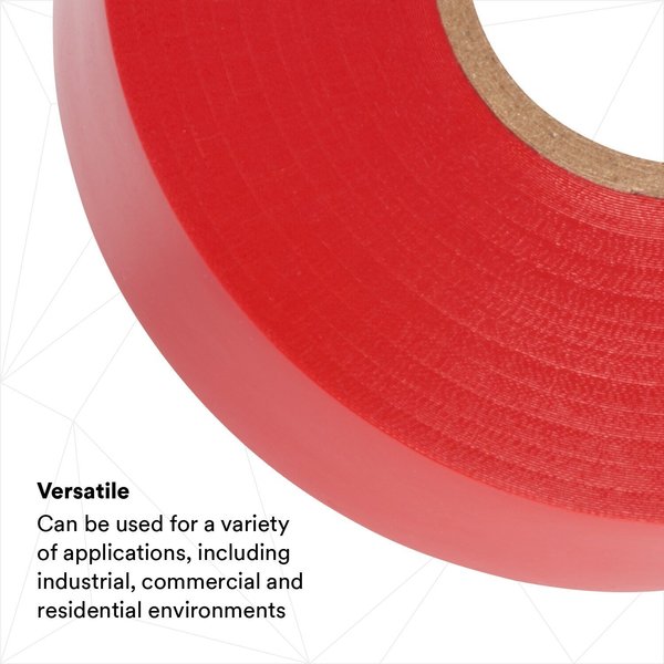 Vinyl Electrical Tape, 35, Scotch, 3/4 in W x 66 ft L, 7 mil thick, Red, 1 Pack