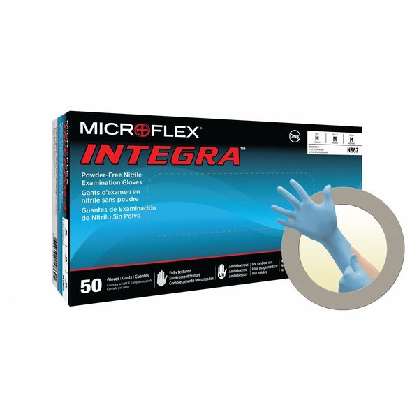 Microflex Exam Gloves, Nitrile, Powder-Free, Large (Size 9), Blue, 50 Pack