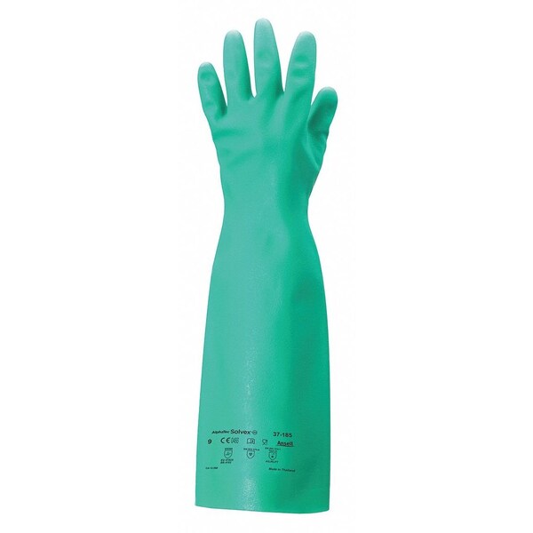 Alphatec Chemical Resistant Gloves, Nitrile, 18 in Length, 22 mil Thickness, L (9), Green, 1 Pair