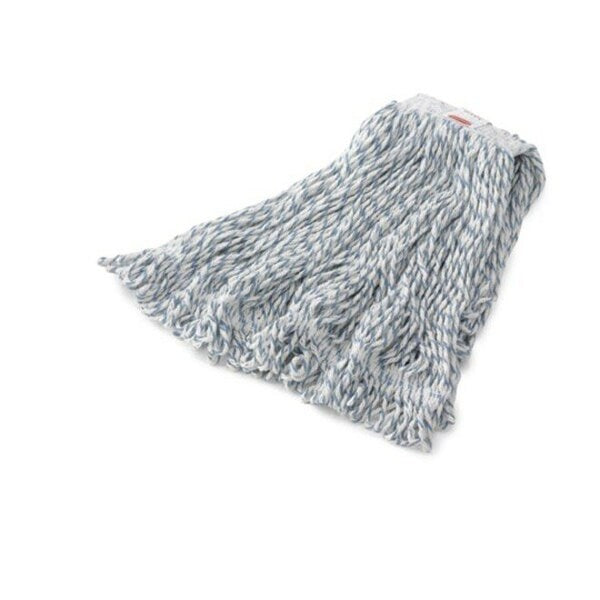 1 in String Wet Mop, 16 oz Dry Wt, Side Gate Connection, Looped-End, Blue/White, Cotton/Synthetic