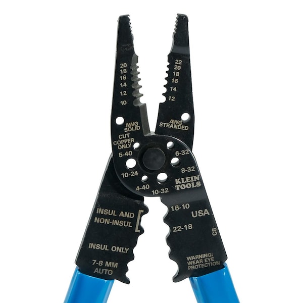 Long Nose Wire Stripper/Crimper/Cutter/Looper, Overall Length 8 1/4 in, Capacity 22 to 10 AWG, Blue
