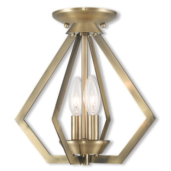 Prism 2 Light Antique Brass Convertible Mini Chandelier/Ceiling Mount