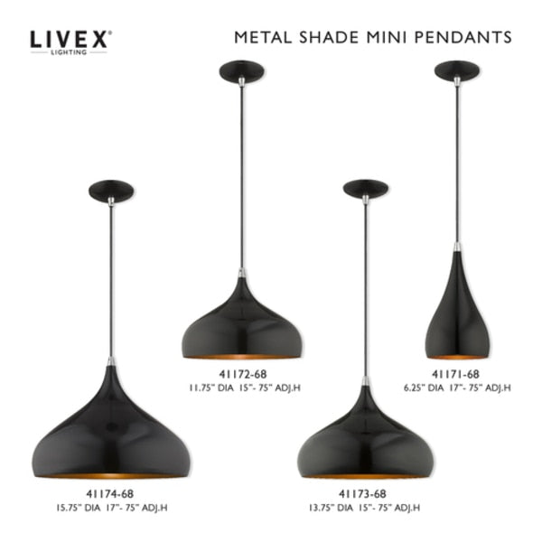 Metal Shade Mini Pendants 1 Light Shiny Black Mini Pendant