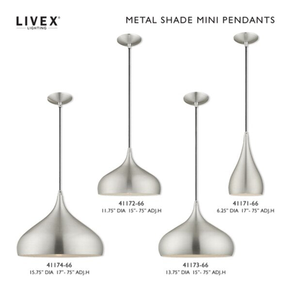 Metal Shade Mini Pendants 1 Light Brushed Aluminum Mini Pendant