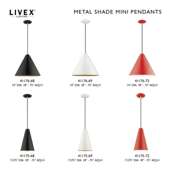 Metal Shade Mini Pendants 1 Light Shiny