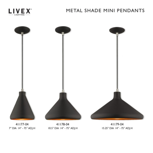 Metal Shade Mini Pendants 1 Light Black