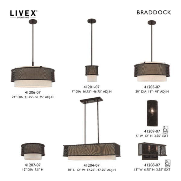 Braddock 3 Light Bronze Linear Chandelie