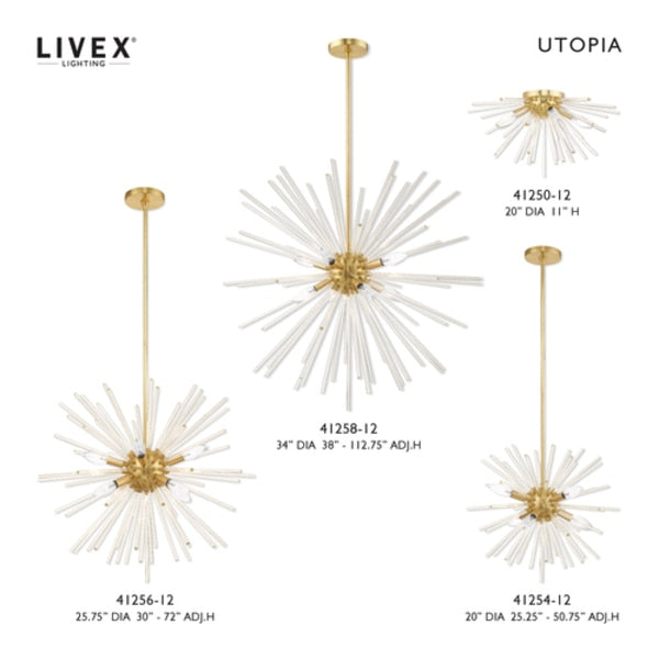 Utopia 6 Light Satin Brass Pendant Chandelier