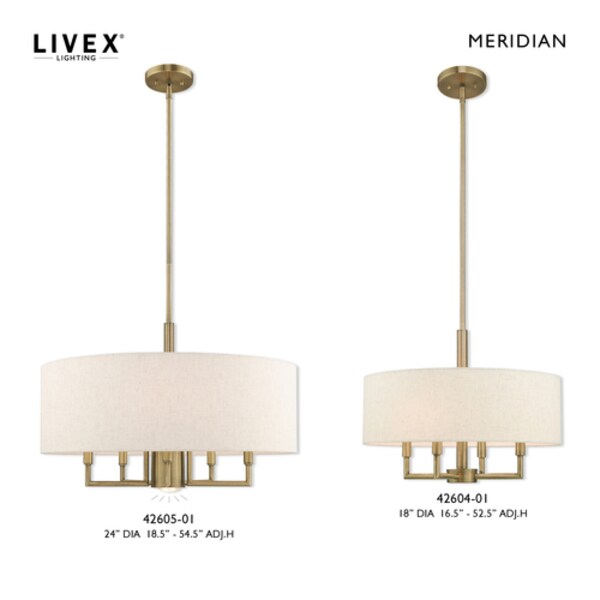 Meridian 6 Light Antique Brass Pendant Chandelier