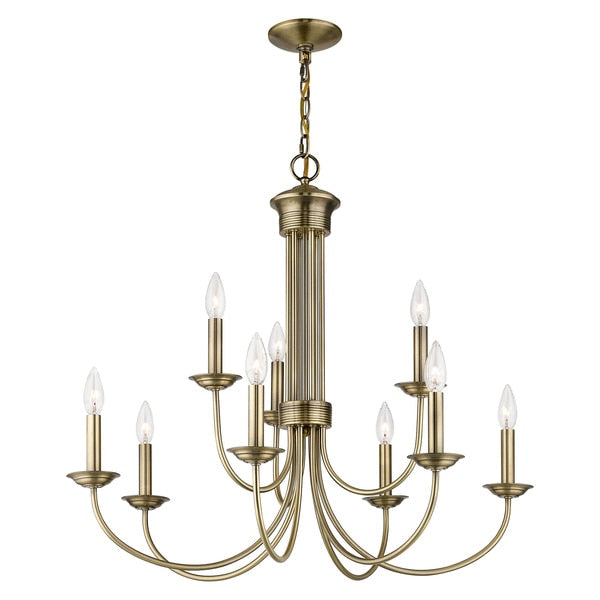 Estate 9 Light Antique Brass Chandelier