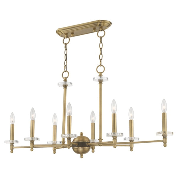 Bancroft 8 Light Antique Brass Linear Chandelier