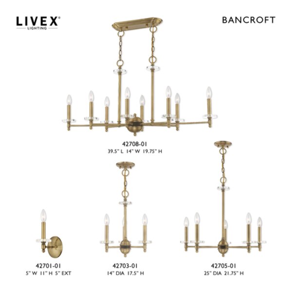 Bancroft 8 Light Antique Brass Linear Chandelier