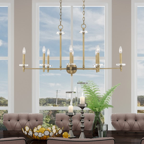 Bancroft 8 Light Antique Brass Linear Chandelier