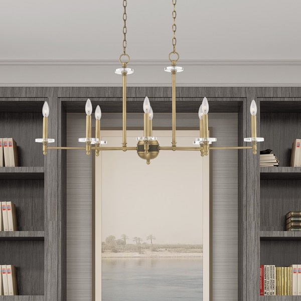 Bancroft 8 Light Antique Brass Linear Chandelier