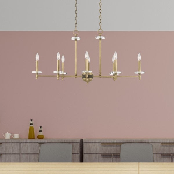 Bancroft 8 Light Antique Brass Linear Chandelier