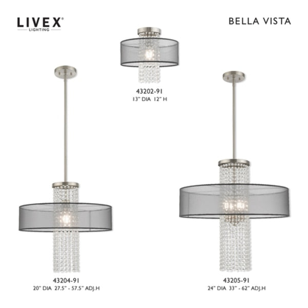 Bella Vista 1 Light Brushed Nickel Pendant Chandelier
