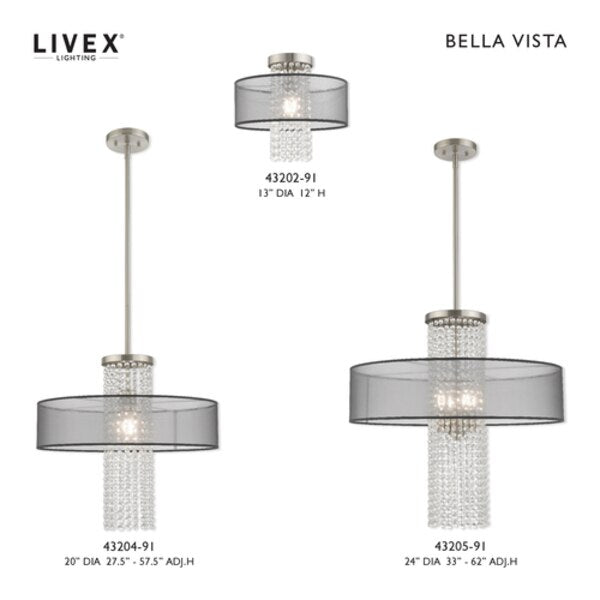 Bella Vista 4 Light Brushed Nickel Pendant Chandelier