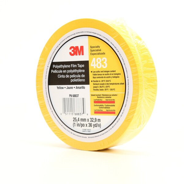 Film Tape, Polyethylene, Yellow, 1In x 36Yd